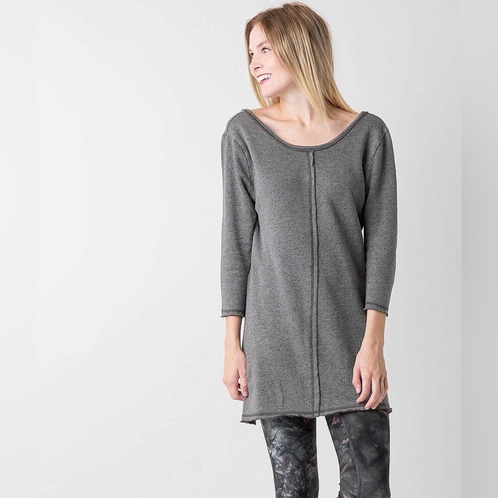 Knotsisters French Terry Tunic Sweatshirt Raw Edge Top Faded Brown Gray Size M